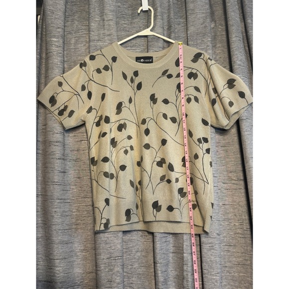 Sag Harbor Leaf Print Top Short Sleeve Knit Sweater Medium - Picture 1 of 4